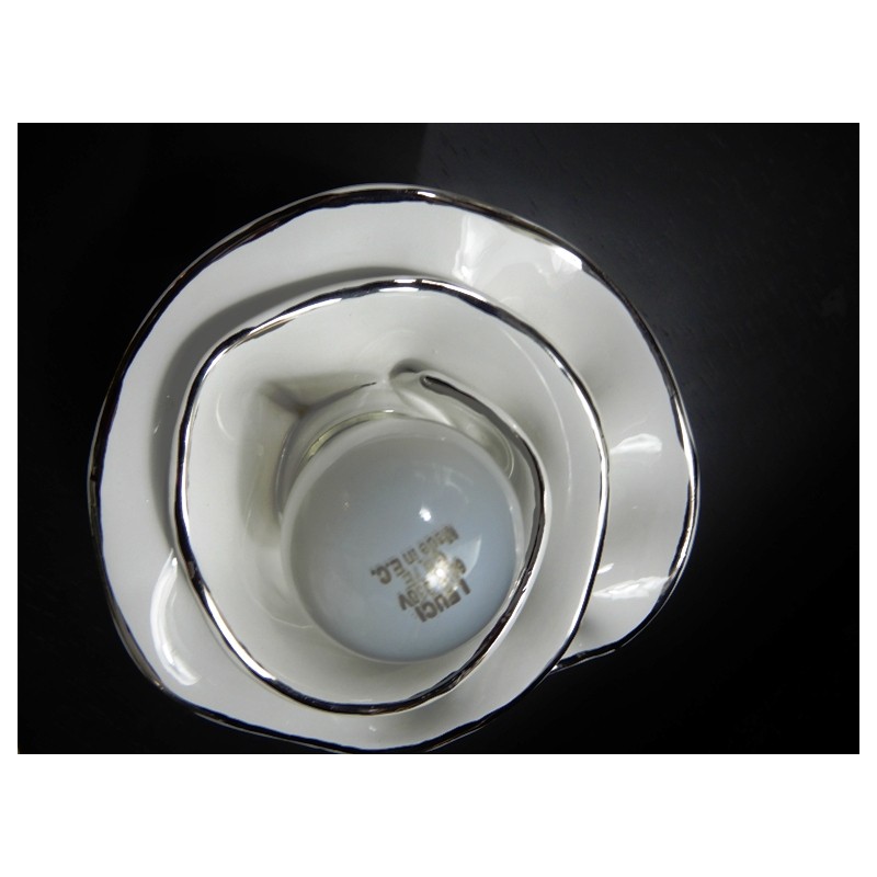 Plafoniera ceramica bianca filo cromo diametro cm 15x8h, 1 lampada attacco E14