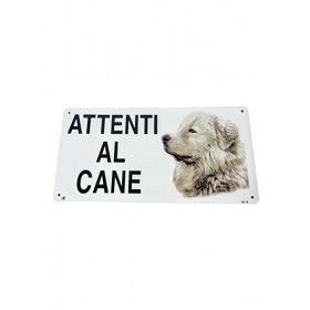 Cartello ATTENTI AL CANE 12,5X25 cm pastore maremmano - piccoli graffi