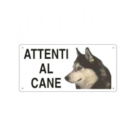 Cartello ATTENTI AL CANE 12,5X25 cm husky - piccoli graffi